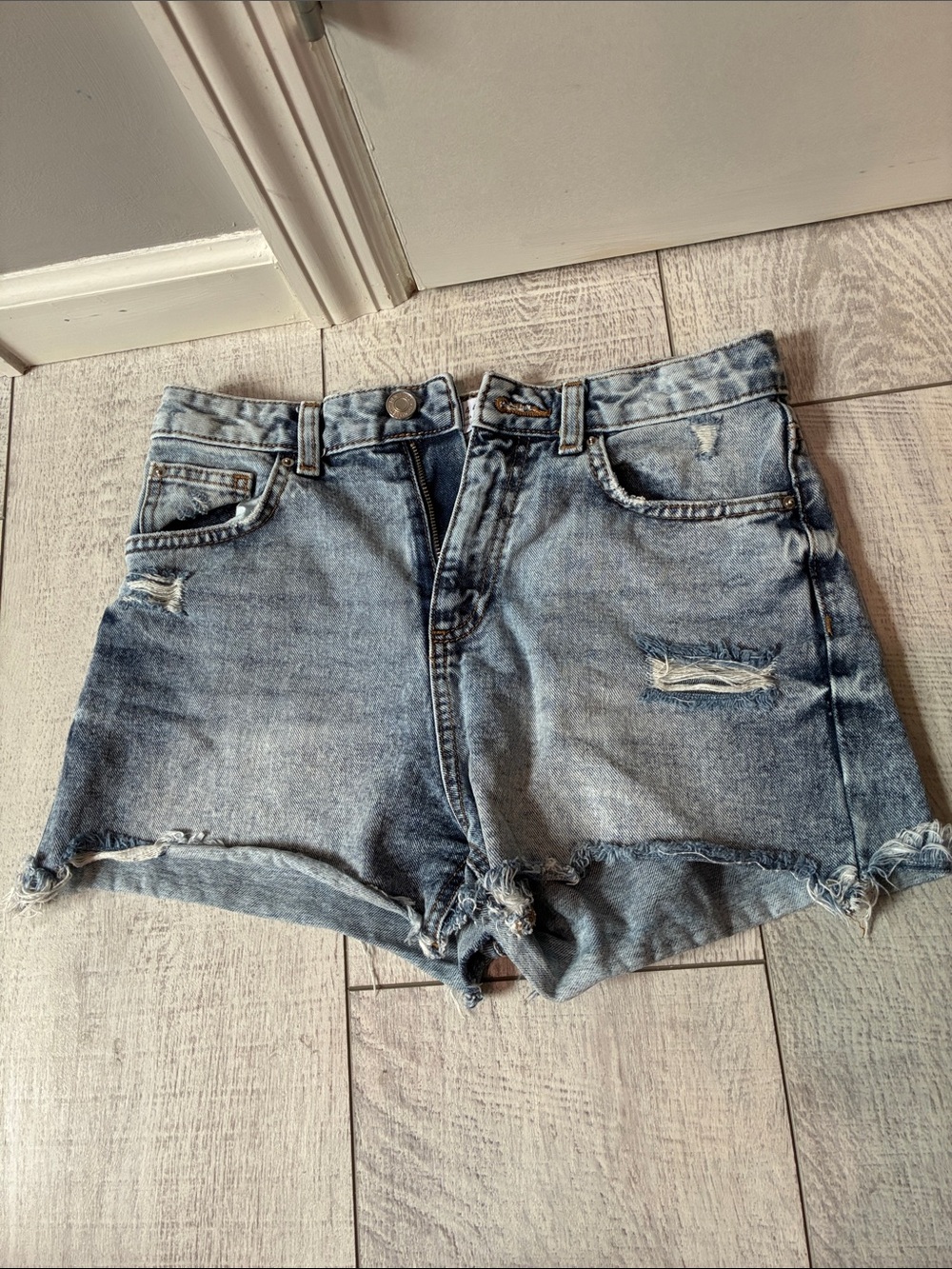 Light Blue Distressed Denim Shorts